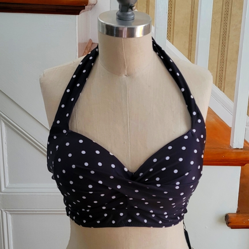 TEMPT ME Push Up Polks Dot Halter Retro 50s Bikini Top Size Medium Brand New - Picture 2 of 9